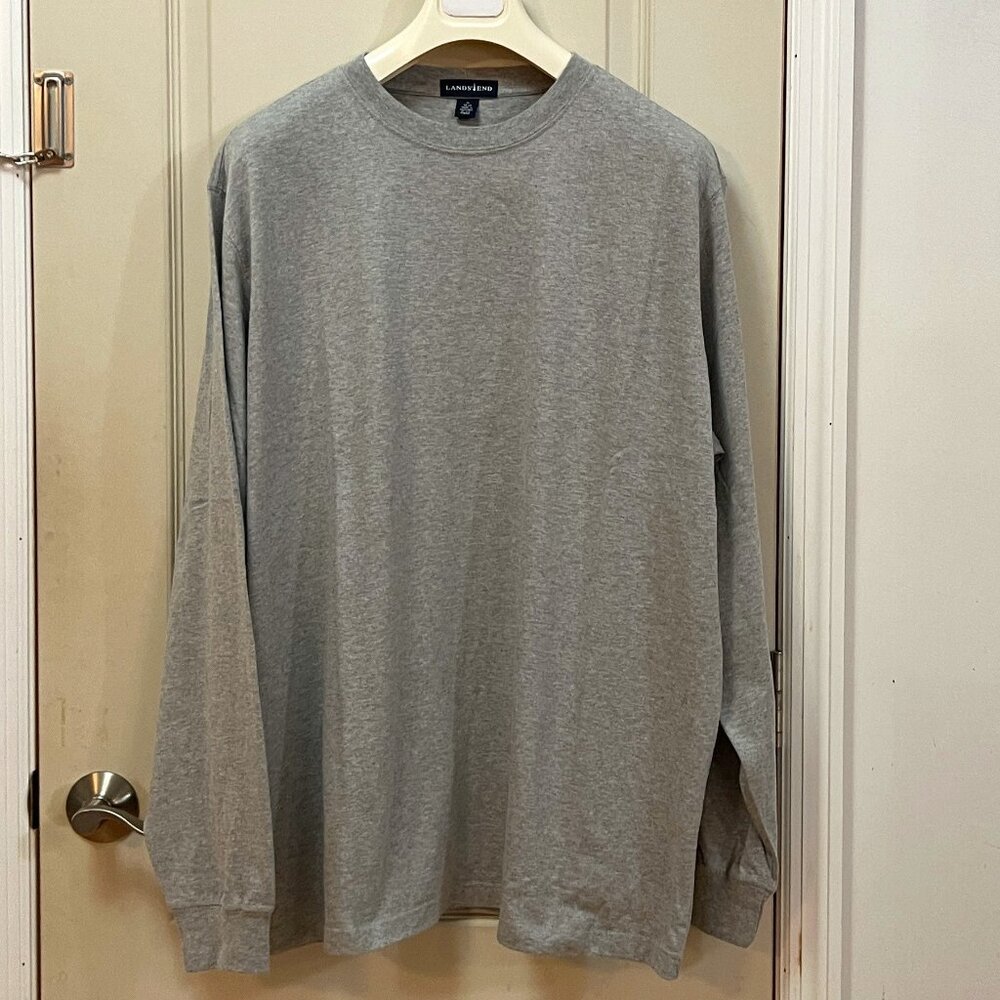 Lands' End Men's Size 46 48 100% Cotton L/S Crew Neck T Shirt. Grey